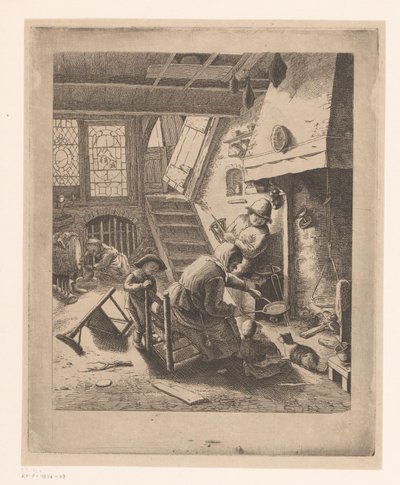 Pannenkoekenbakster met man en kinderen door Ignace Joseph de Claussin (attributed to)