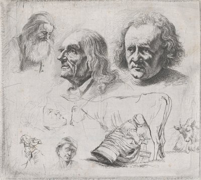 Studie van zes hoofden en een melkmeisje, 1816 door Ignace Joseph de Claussin