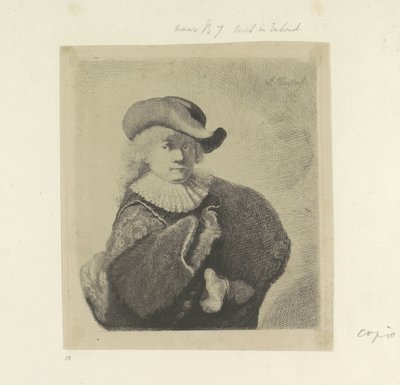 Zelfportret met hoed met slappe rand en geborduurde mantel door Ignace Joseph de Claussin