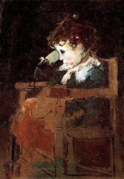 Een kleine jongen in een stoel door Ignacio Pinazo Camarlech