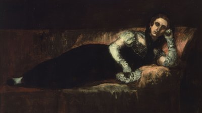 Vrouw liggend met mantilla op het hoofd en handschoenen – 20e eeuw door Ignacio Zuloaga y Zabaleta