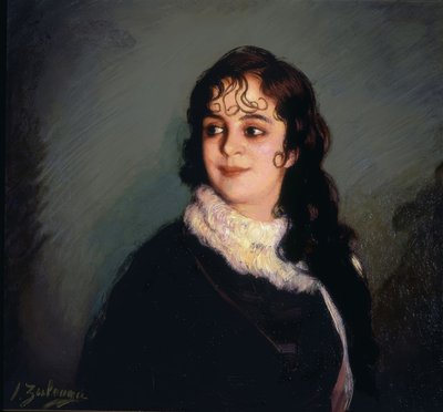 Portret van meisje met krullen op het voorhoofd en bij de bakkebaarden – 20e eeuw door Ignacio Zuloaga y Zabaleta