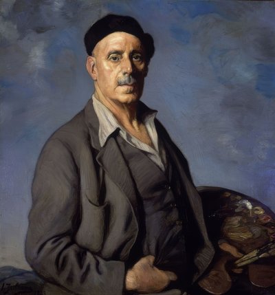 Zelfportret met blauwe achtergrond – 1942 door Ignacio Zuloaga y Zabaleta