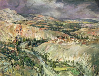 Platteland in Navarra door Ignacio Zuloaga y Zabaleta