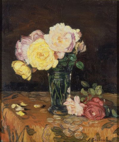 Bloemenvaas met rozen – 1931 door Ignacio Zuloaga y Zabaleta