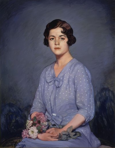 Lucia (Portret van een zittend jong meisje met bloemen in de hand) door Ignacio Zuloaga y Zabaleta