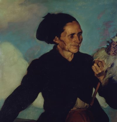 Vrouw aan het spinnen door Ignacio Zuloaga y Zabaleta