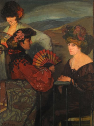 Spaanse vrouwen en een Engelse vrouw op het balkon, 1900s door Ignacio Zuloaga y Zabaleto