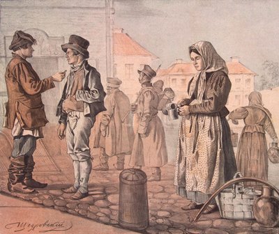 Straatmelkverkoper uit de serie Dit zijn onze mensen, 1842 door Ignati Stepanovich Shchedrovsky