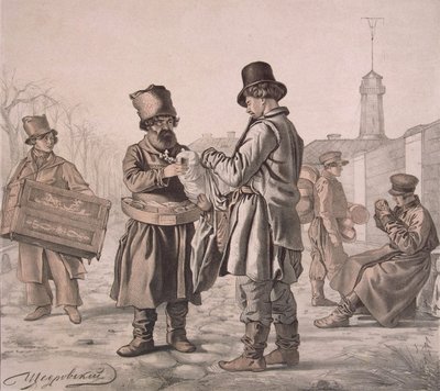 Straat Sbiten-verkoper uit de serie Dit zijn onze mensen, 1842 door Ignati Stepanovich Shchedrovsky