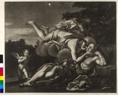 Mezzotint door Ignatius Unterberger Selene en Endymion (mezzotint) door Ignaz Unterberger