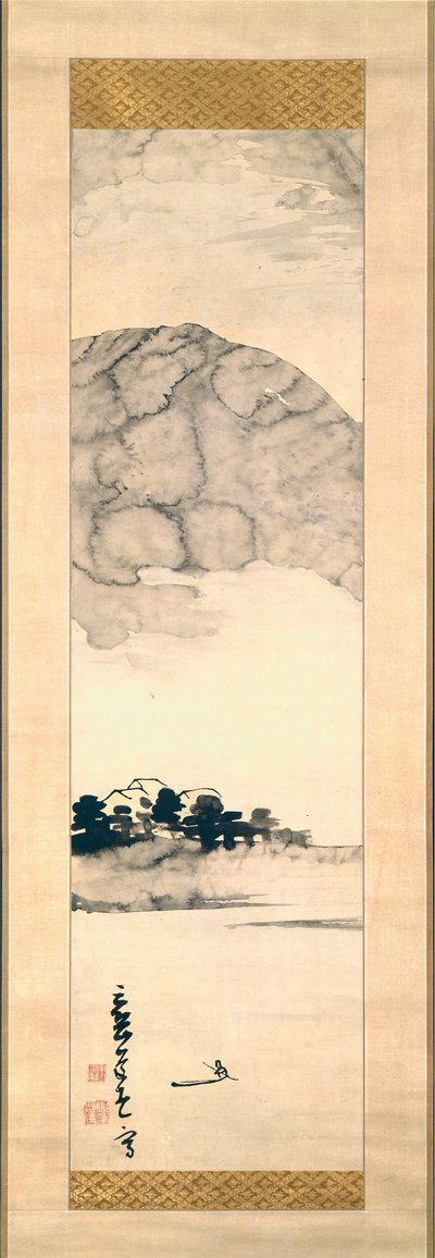 Vingerverfschilderij van een landschap, 18e eeuw door Ike no Taiga