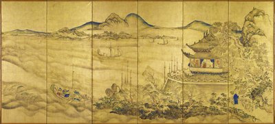 Landschap met toren, c.1750 door Ike no Taiga
