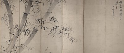 Maanlicht Bamboe, Zes-panelen vouwscherm, ca. 1758-60 door Ike no Taiga
