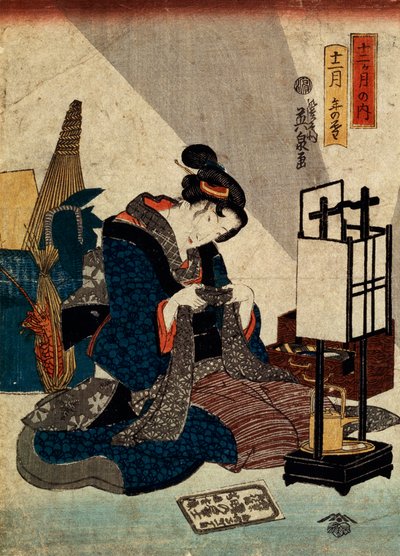 Het einde van de twaalfde maand uit de serie De Twaalf Maanden, ca. 1840-1848 door Ikeda Eisen
