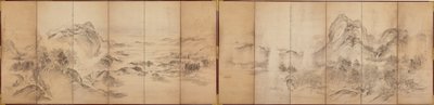 Berggezichten, achterkant van een zesdelig scherm, Edo-periode door Ikeda Koson