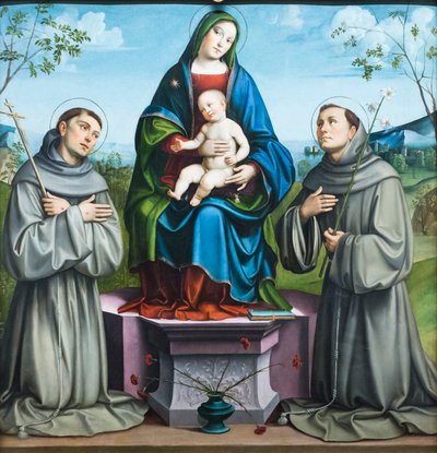 Madonna en Kind met Sint Franciscus van Assisi en Sint Antonius van Padua door Il (1450 1517) Francia