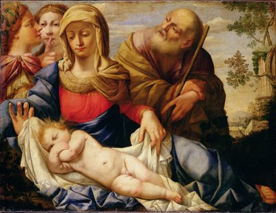 Heilige Familie met Twee Vrouwelijke Figuren, midden 17e eeuw door Il (1609 85) Sassoferrato