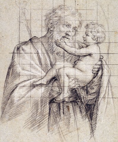 Sint-Jozef die het Christuskind vasthoudt door Il Sassoferrato