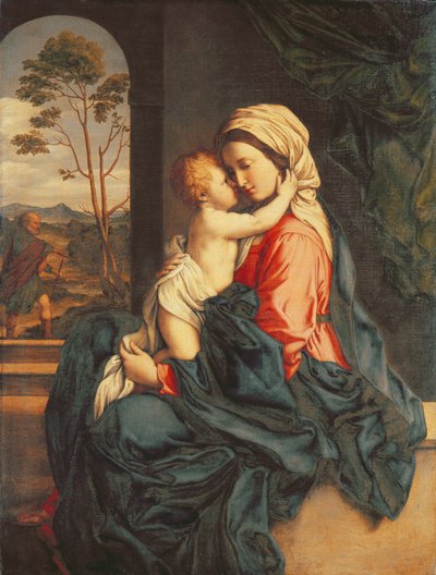 De Maagd en het Kind omhelzen elkaar ca. 1660-85 door Il Sassoferrato