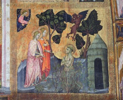 St. Franciscus werpt zichzelf in de doornige struiken, fresco uit de Porziuncola, 1393 door Ilario da Viterbo