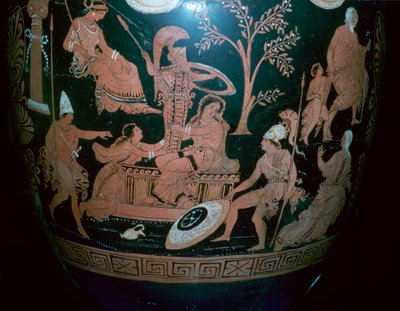 Griekse roodfigurige voluutkrater met scène uit de val van Troje door Illupersis Painter