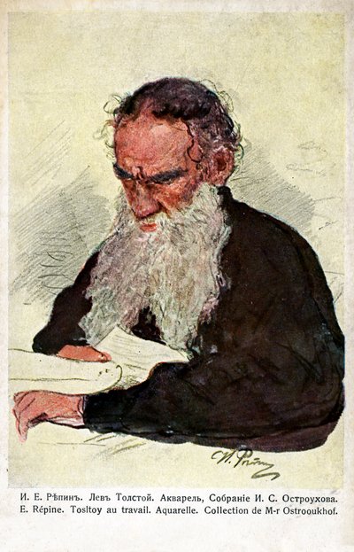 Leo Tolstoy aan het werk door Ilya Efimovich (after) Repin