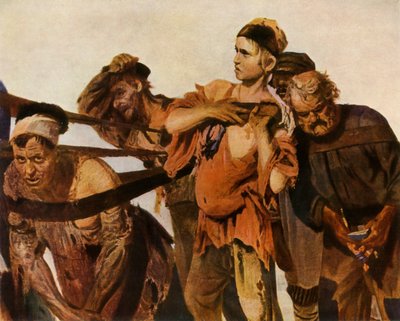 Detail van de Burlaks op de Wolga door Ilya Efimovich Repin