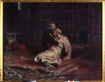 Ivan IV de Verschrikkelijke omhelst zijn zoon Ivan Ivanovich die hij dodelijk verwondde tijdens een ruzie op vrijdag 16 november 1581 door Ilya Efimovich Repin