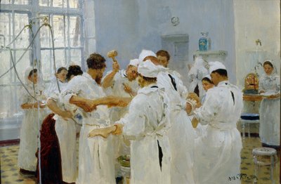 De chirurg Ivan Pavlov in een operatiekamer door Ilya Efimovich Repin