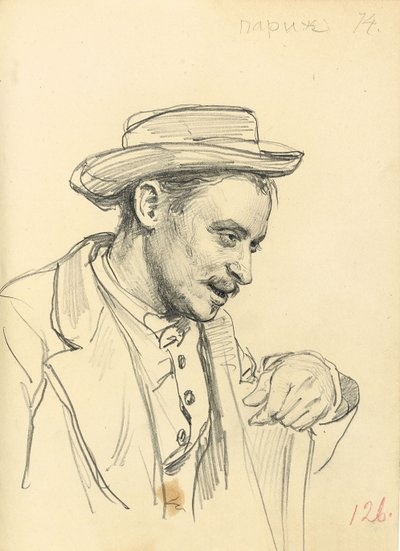 Man met een hoed in profiel door Ilya Efimovich Repin