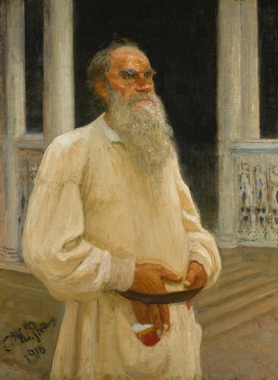 Portret van de auteur Graaf Lev Nikolajevitsj Tolstoj 1828-1910, 1916 door Ilya Efimovich Repin