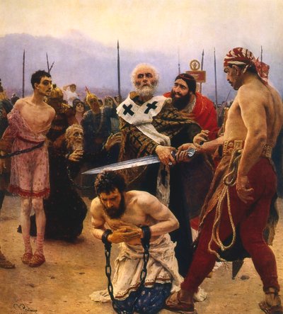 St. Nicolaas redt drie onschuldigen van executie door Ilya Efimovich Repin
