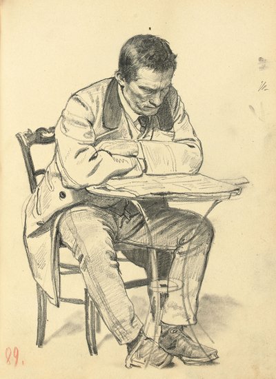 Studie voor "Een Parijse café": Man zittend aan een cafétafel, een krant lezend door Ilya Efimovich Repin
