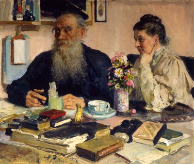 De auteur Leo Tolstoy met zijn vrouw in Yasnaya Polyana, 1907 door Ilya Efimovich Repin