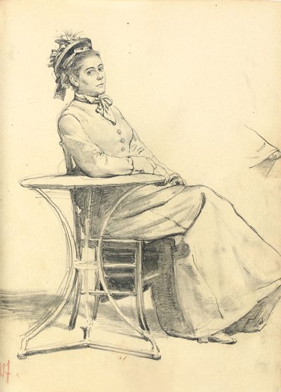 Vrouw zittend aan een cafétafel, c. 1872-1875 door Ilya Efimovich Repin