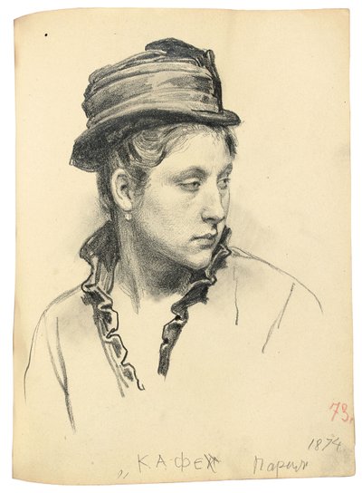 Vrouw met hoed, hoofd naar de zijkant gedraaid, 1874 door Ilya Efimovich Repin