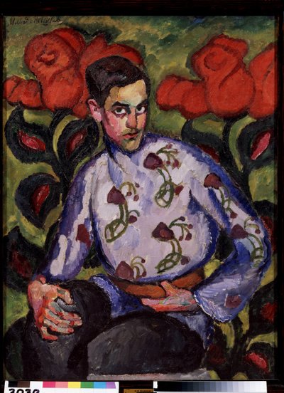 Portret van een jongen met een bloemenhemd. door Ilya Ivanovich Mashkov
