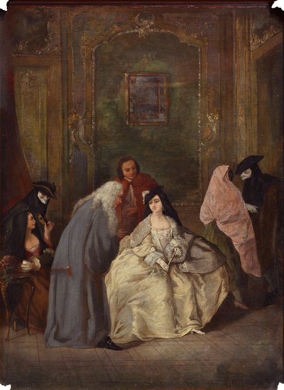 Ontmoeting van de aanklager en zijn vrouw door Imitator of Pietro Longhi