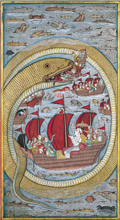 Zeeserpent slokt de koninklijke vloot op, 1670 door Indian Art