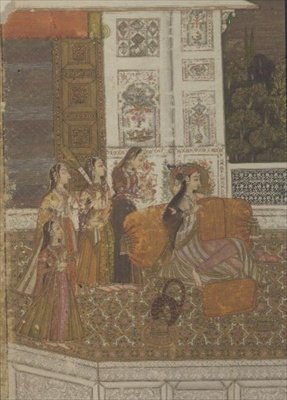 Portret van een prinses die van muziek geniet, Krishnagar, West-Bengalen door Indian School