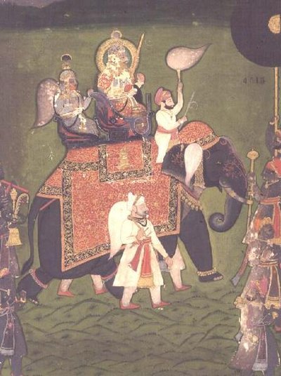 Rana Jawan Singh (1828-38) van Mewar rijdt op een versierde olifant, c.1835 door Indian School