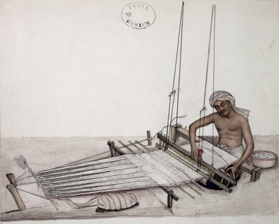 AS10 Vol.52 f5 4904 cat.201 i-iv Wever aan een weefgetouw, Bombay, c.1873 (aquarel op papier) door Indian School