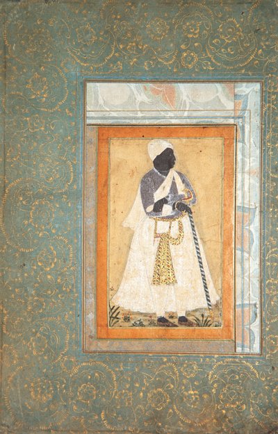 Een zwarte man leunt op een lange staf, c.1682 door Indian School