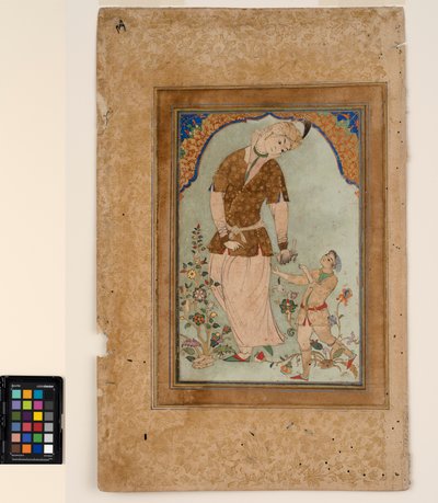 Een valkenier accepteert haar prooi van een page, ca. 1580 door Indian School