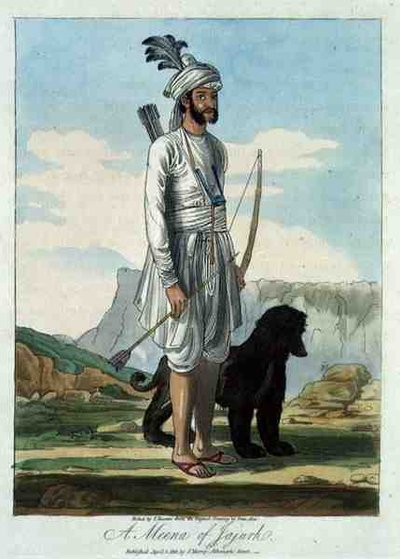 Een Meena van Jajurh, geëtst door T. Baxter naar een tekening van Deen Alee, uitgegeven door J. Murray door Indian School