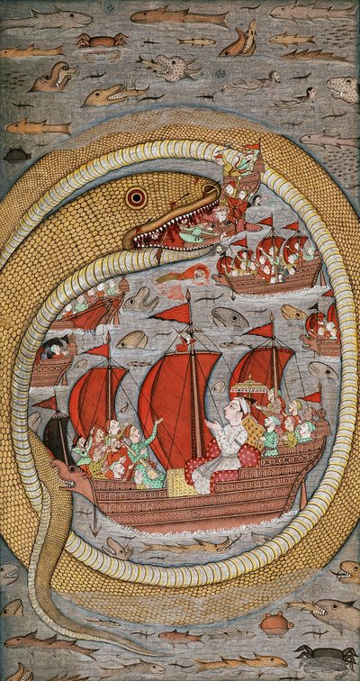 Een monsterlijke slang die de koninklijke vloot verslindt, c.1670-1690 door Indian School