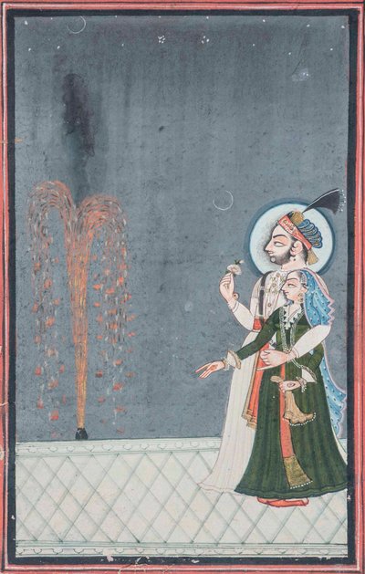 Een Raja en Rani kijken naar vuurwerk, c.1815 door Indian School