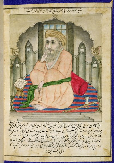Een soefi-wijze zittend in een nis, uit een album van miniaturen in Perzische stijl met Deccan-tekst door Indian School
