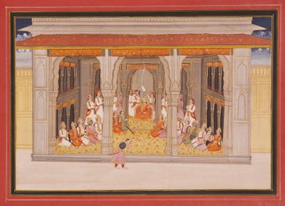 Een koning in durbar in een paviljoen door Indian School